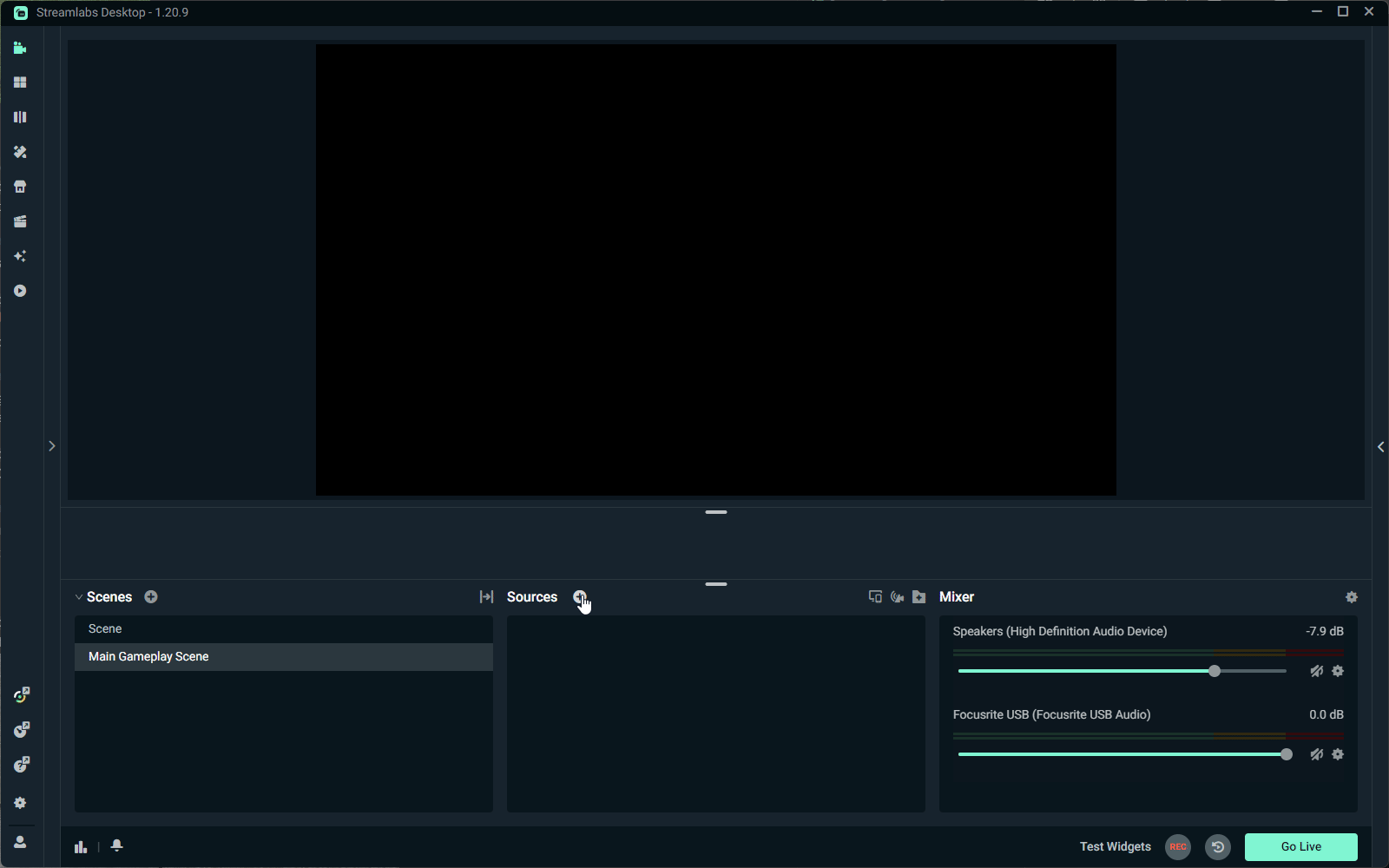 Adding media sources and interactive widgets inside Streamlabs Desktop.